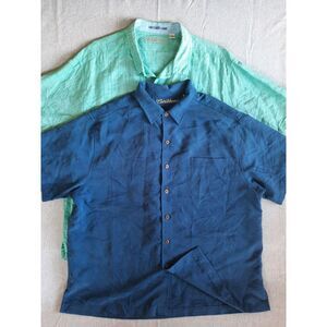 Caribbean Men 2 of 2XB Paisley Plaid Button Shirt Short Sleeve Modal Linen Blend